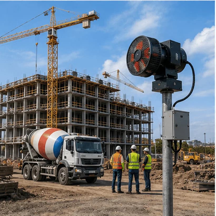 Sirenco warning siren installed at a construction and infrastructure site