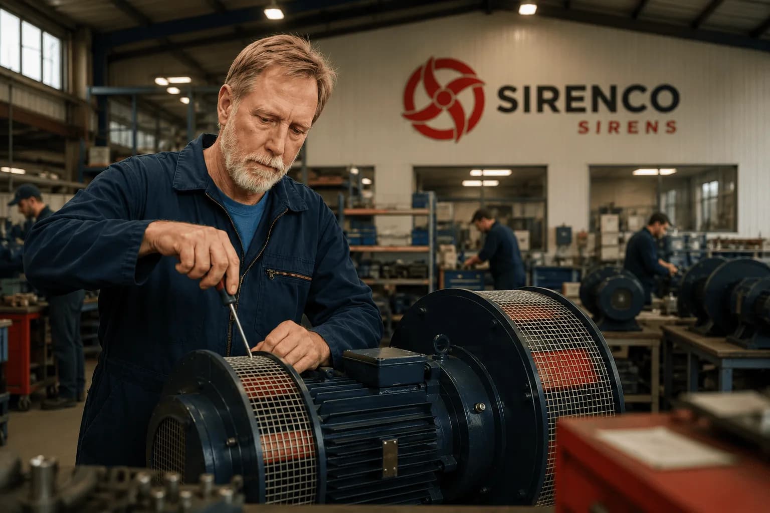 Sirenco workshop with mechanical siren manufacturing