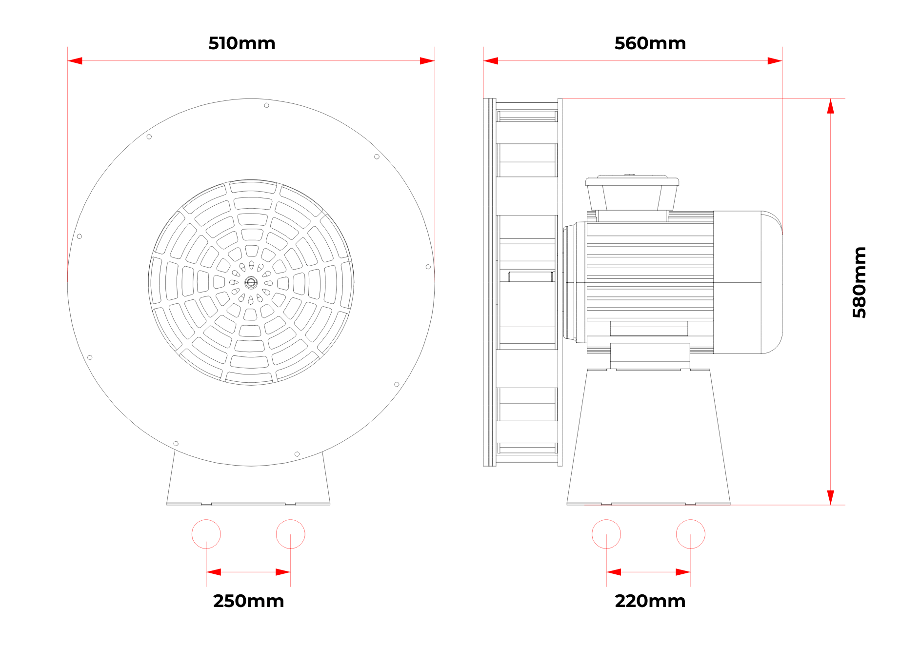 10S Siren 240V front and side technical drawing
