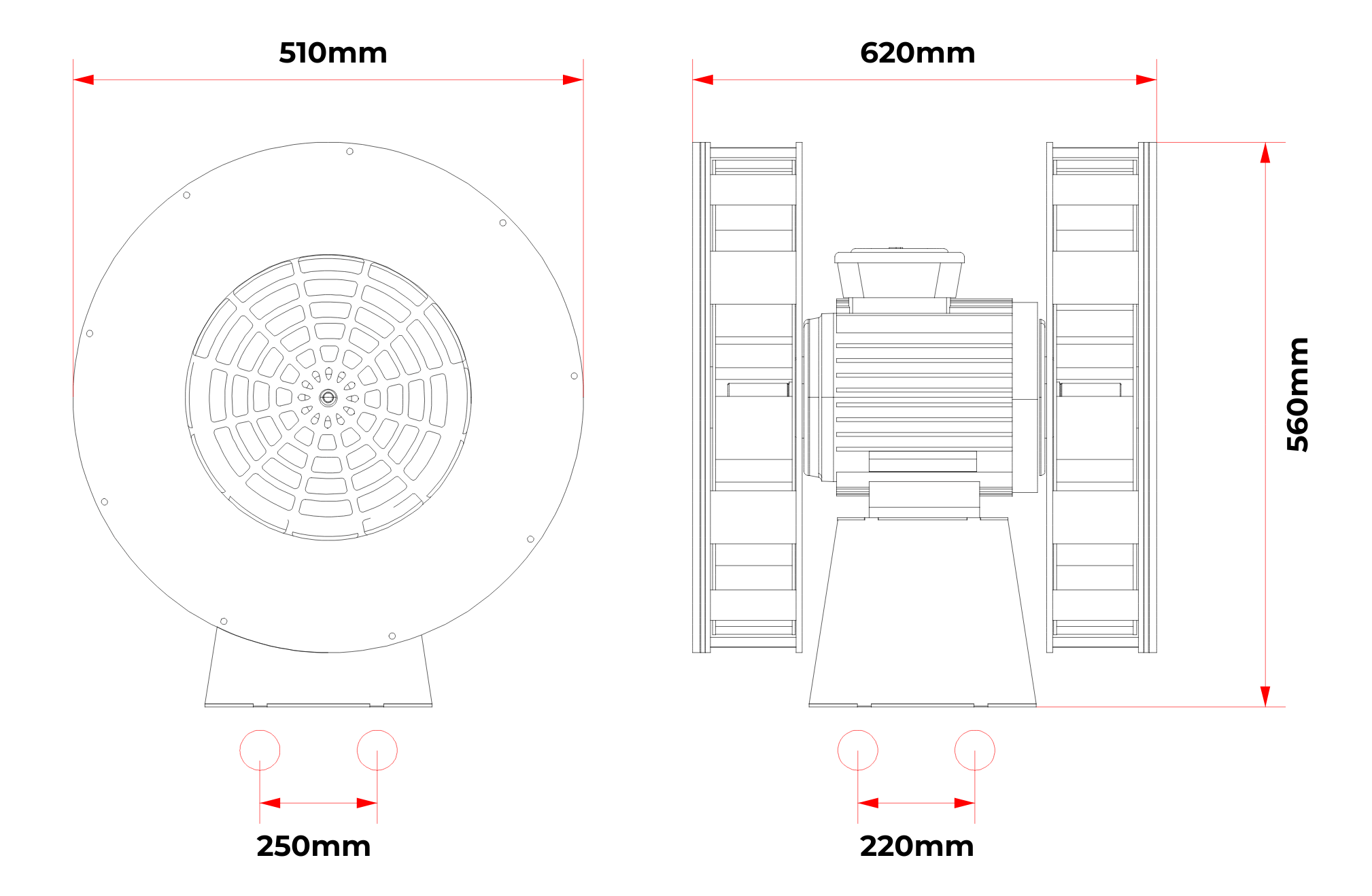 15D Siren 415V front and side technical drawing