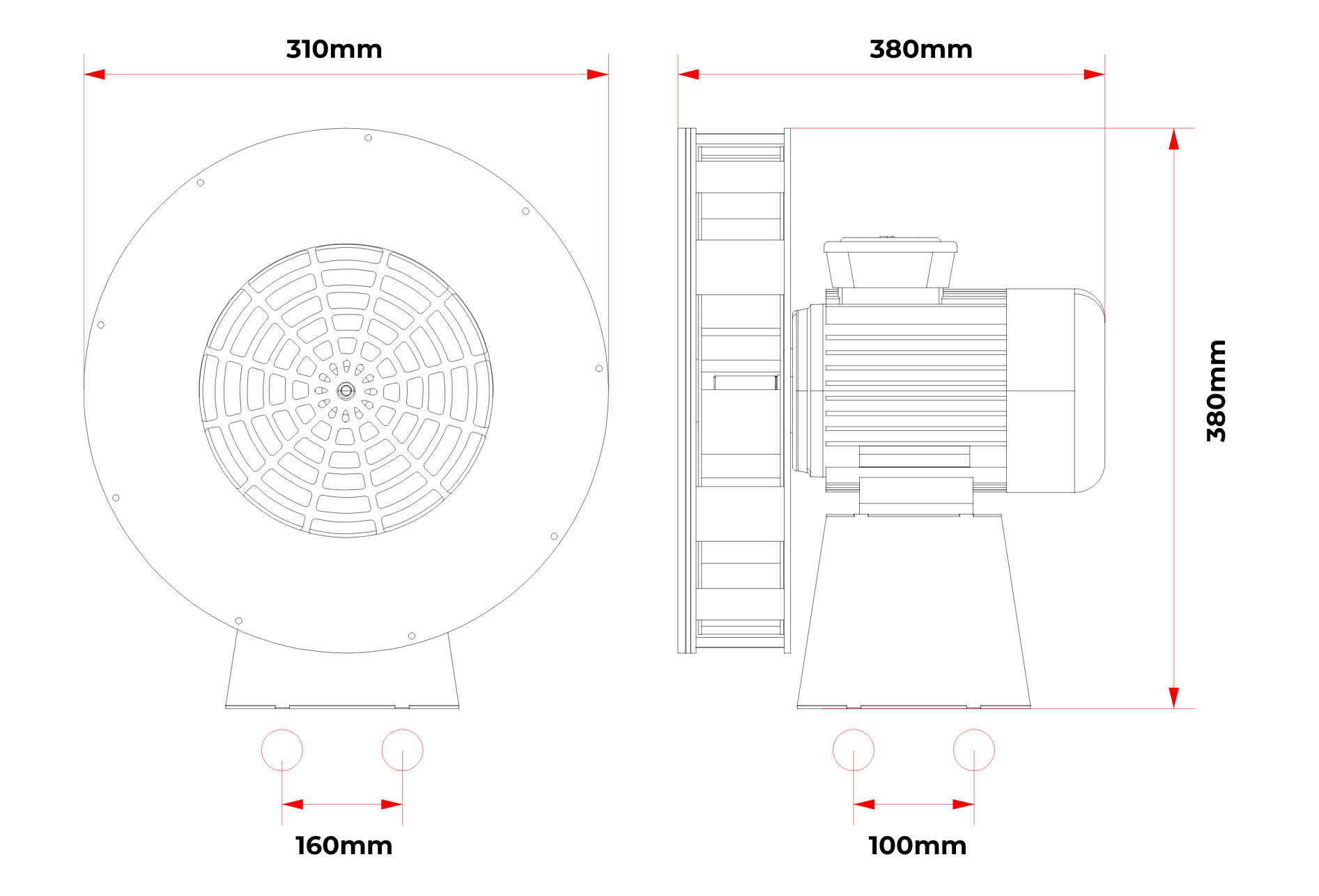3S Siren 240V front and side technical drawing