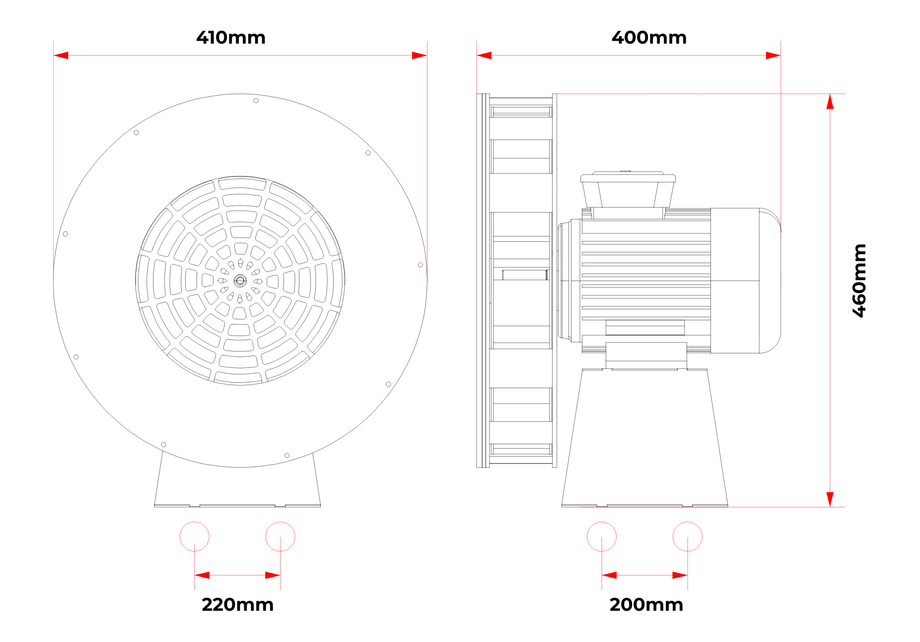 5S Siren 240V front and side technical drawing